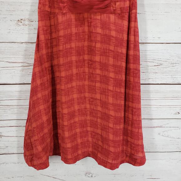 Anthropologie New Girl From Savoy Red Goji Plaid Cut Out Silk Dress Size 6 - Picture 5 of 16